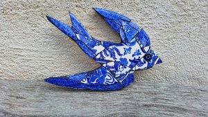 Mini (baby) Blue & White Swallow (right facing)