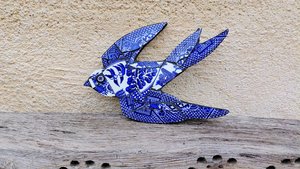 Mini (baby) Blue & White Swallow (left facing) (SOLD)