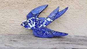 Mini (baby) Blue & White Swallow (left facing) (SOLD)