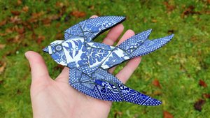 Mini (baby) Blue & White Swallow (left facing) (SOLD)