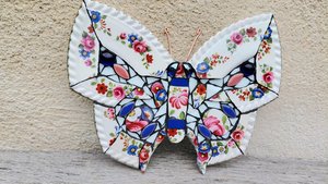 Blue, Pink & Red Flowers Butterfly 