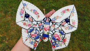 Blue, Pink & Red Flowers Butterfly 