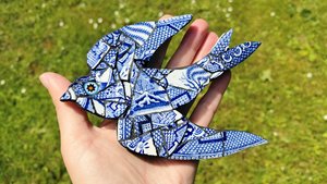 Mini (baby) Blue & White Swallow (left facing) (SOLD)