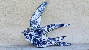 Large Summer Swallow (navy rose motif) (left facing) 