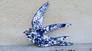 Large Summer Swallow (navy rose motif) (left facing) 