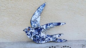 Large Summer Swallow (navy rose motif) (left facing) 