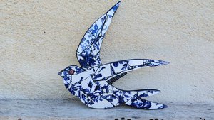 Large Summer Swallow (navy rose motif) (left facing) 