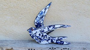 Large Summer Swallow (navy rose motif) (left facing) 