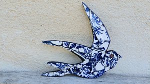 Large Summer Swallow (navy rose motif) (right facing) 