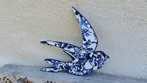Large Summer Swallow (navy rose motif) (right facing) 