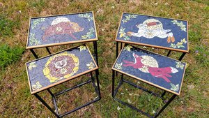 Set of 4 Wildlife Nesting Tables (Mountain Hare, Wildboar, Fox & Hedgehog tables) (SOLD)