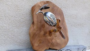 Kingfisher on a wooden perch (wall hanging)