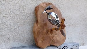 Kingfisher on a wooden perch (wall hanging)