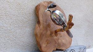 Kingfisher on a wooden perch (wall hanging)