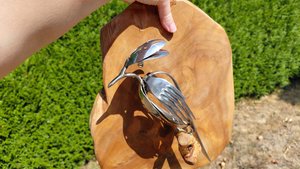 Kingfisher on a wooden perch (wall hanging)