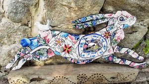 Large Summer Blossom Hare (with bird friend) (SOLD)