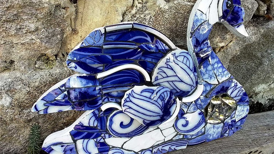 Large Blue Swirls Swan