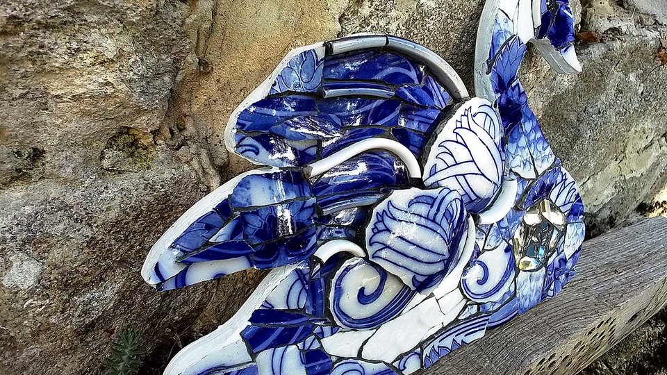 Large Blue Swirls Swan