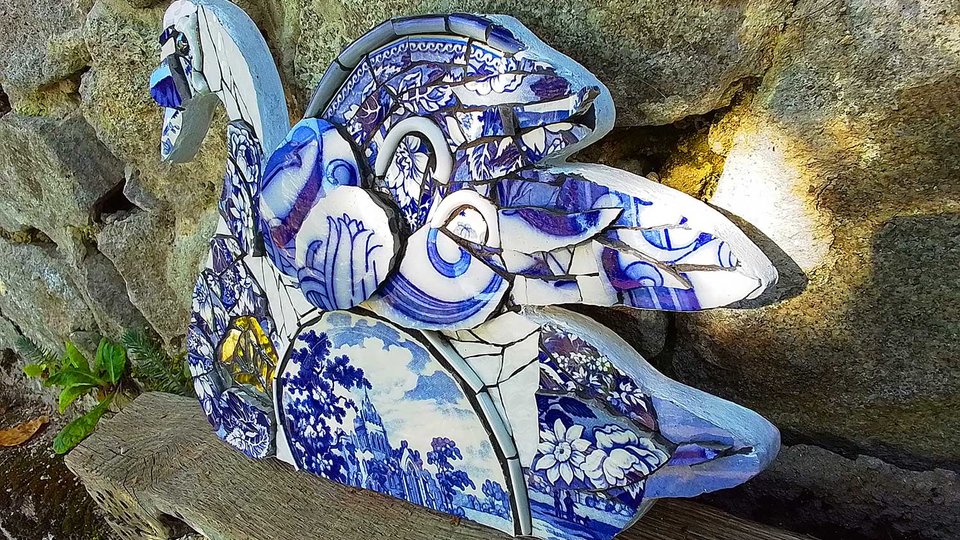 Large Blue Floral Swan