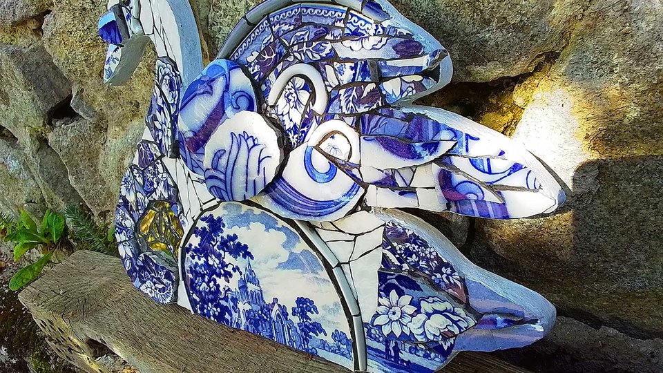 Large Blue Floral Swan