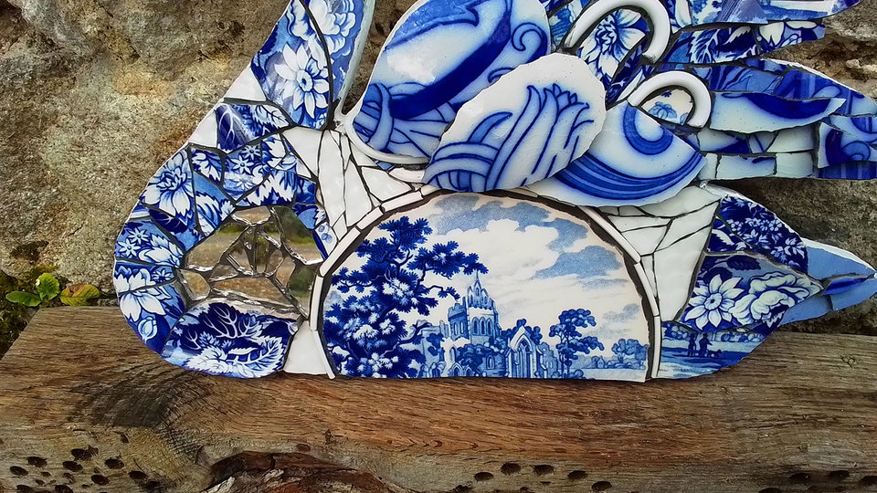 Large Blue Floral Swan
