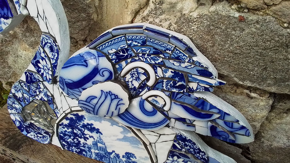 Large Blue Floral Swan