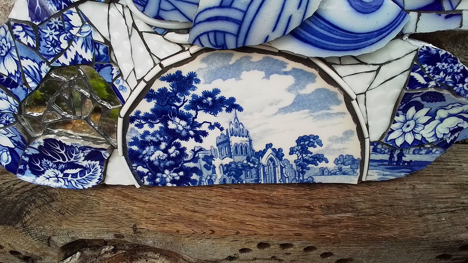 Large Blue Floral Swan