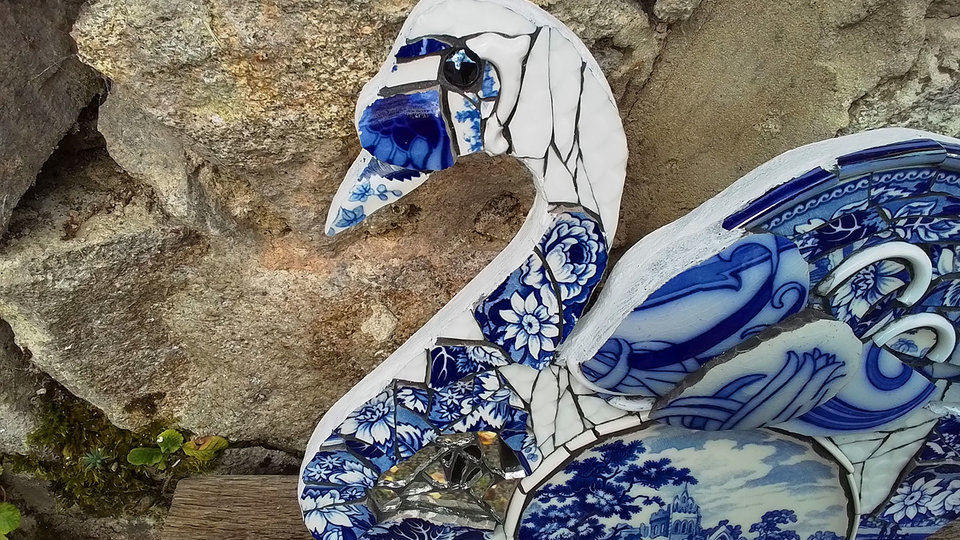 Large Blue Floral Swan