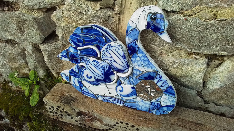 Large Blue Swirls Swan