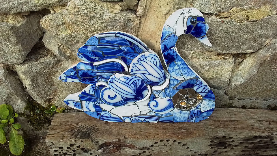 Large Blue Swirls Swan