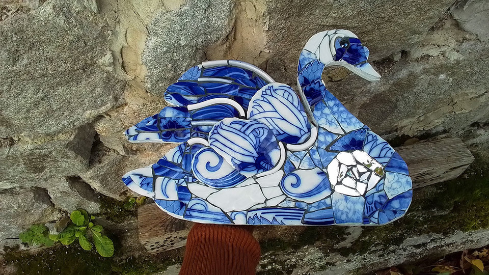 Large Blue Swirls Swan