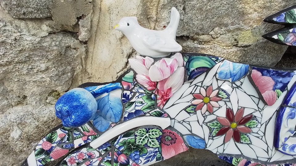 Large Summer Blossom Hare (with bird friend) (SOLD)