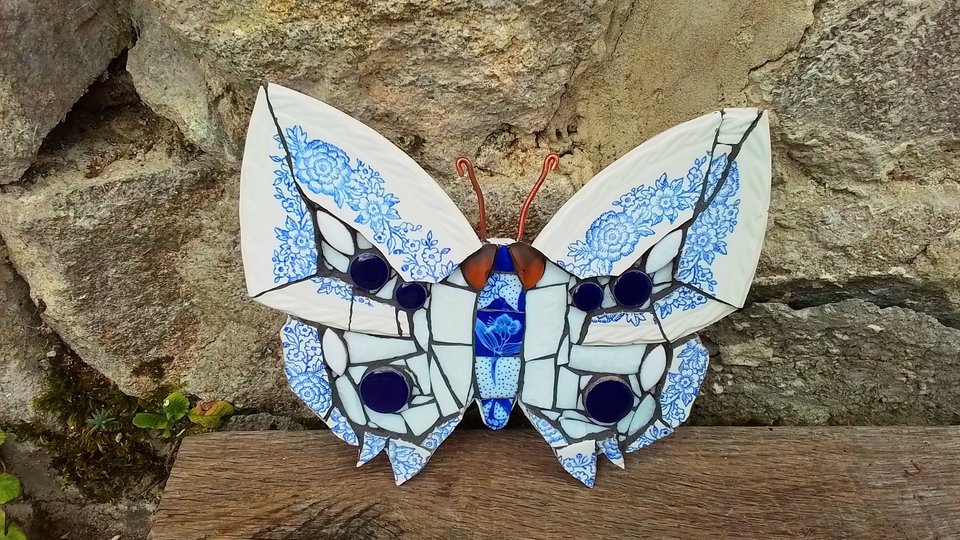 Blue & White Floral Butterfly (SOLD)