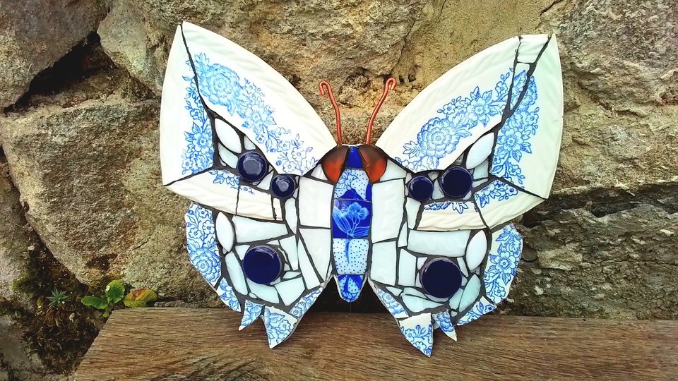 Blue & White Floral Butterfly (SOLD)