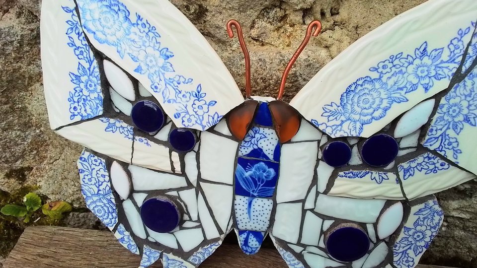 Blue & White Floral Butterfly (SOLD)