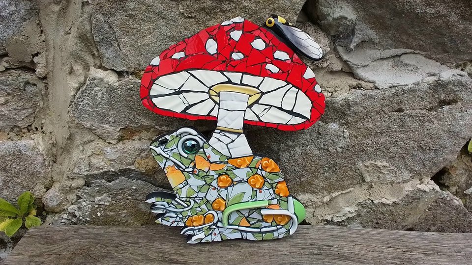 Fly Agaric Mushroom & Frog (with Cicada) (SOLD)
