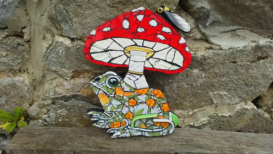 Fly Agaric Mushroom & Frog (with Cicada) (SOLD)