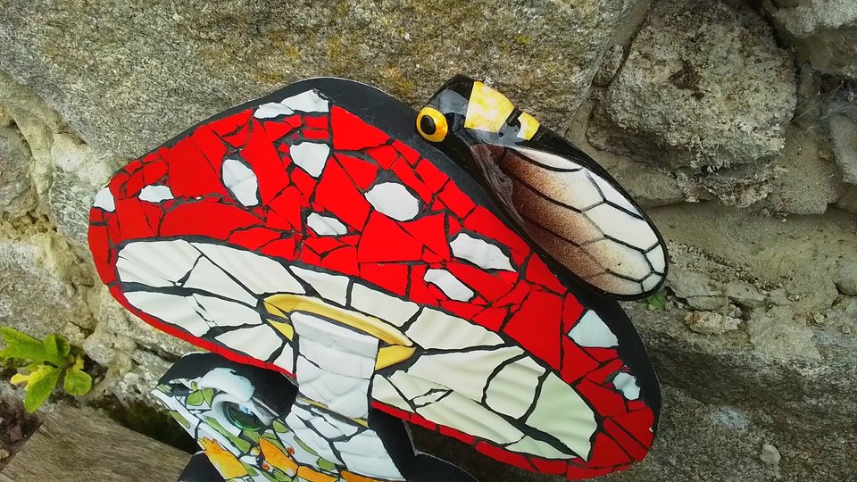 Fly Agaric Mushroom & Frog (with Cicada) (SOLD)