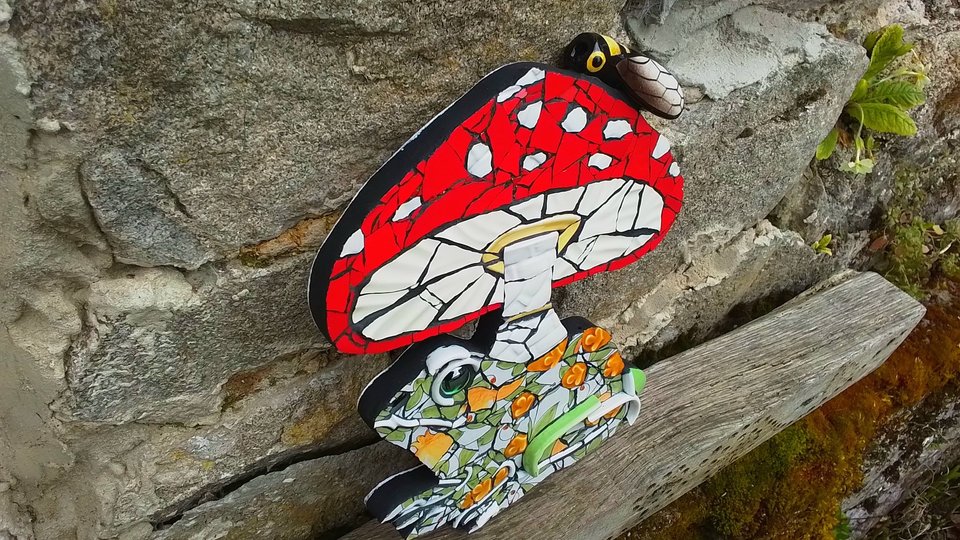 Fly Agaric Mushroom & Frog (with Cicada) (SOLD)