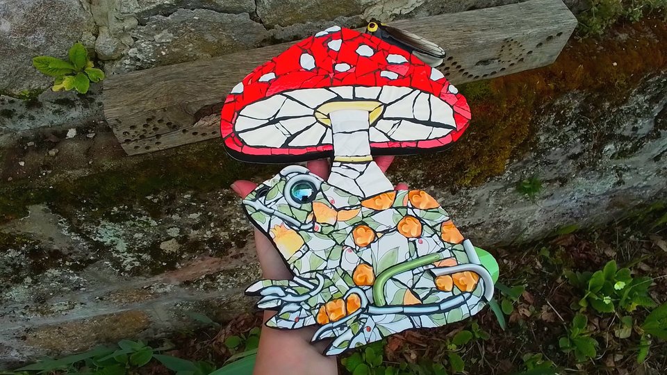 Fly Agaric Mushroom & Frog (with Cicada) (SOLD)