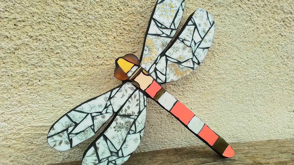 Gold & Peach Floral Dragonfly (SOLD)