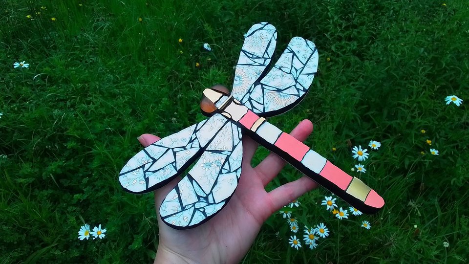 Gold & Peach Floral Dragonfly (SOLD)