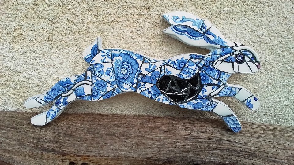 Mini Blue Flowery Hare (SOLD)