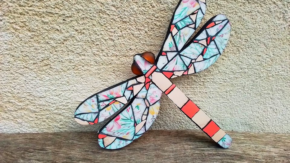 Peach Flowers Dragonfly 