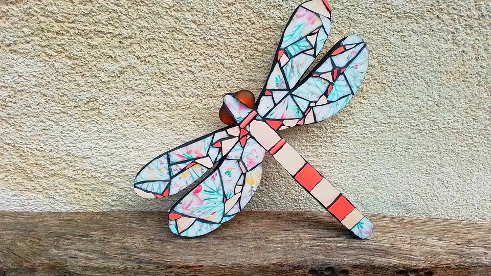 Peach Flowers Dragonfly 