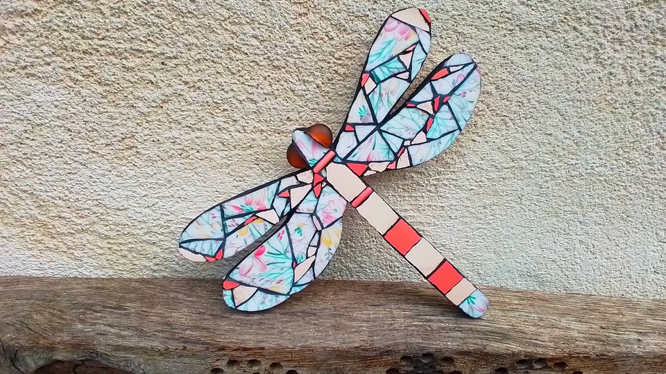 Peach Flowers Dragonfly 