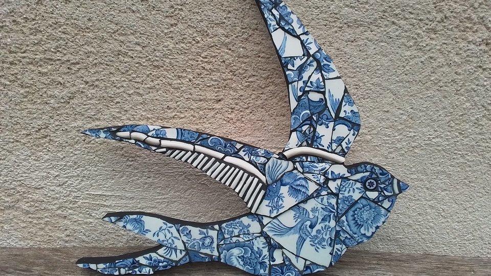 Blue & White Summer Swallow (right facing) (SOLD)