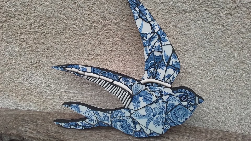 Blue & White Summer Swallow (right facing) (SOLD)