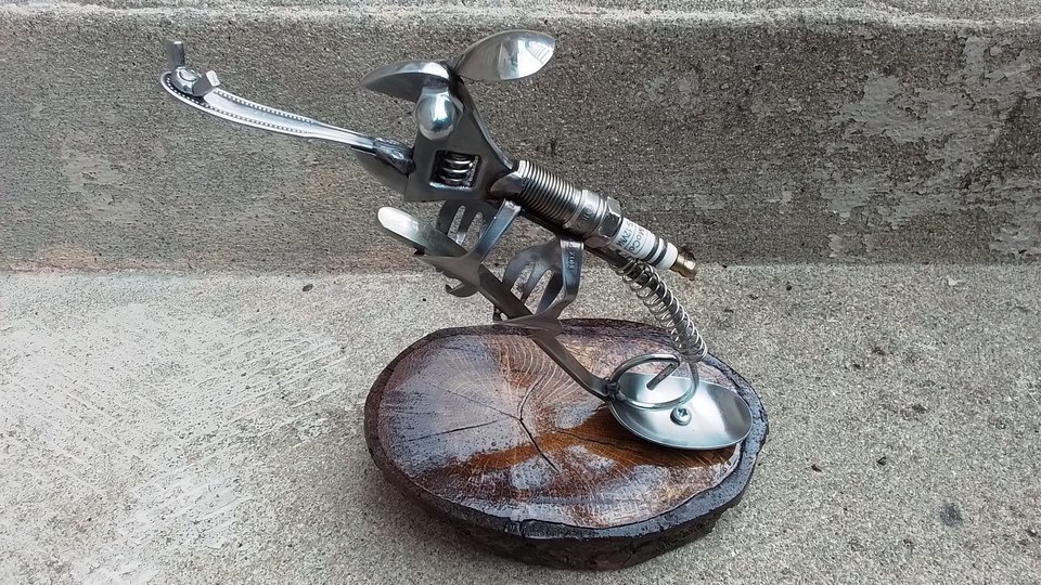 Chameleon lizard catching fly (on wood)