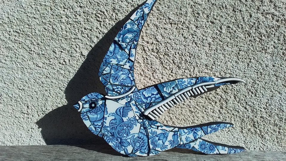 Blue & White Summer Swallow (left facing) (SOLD)